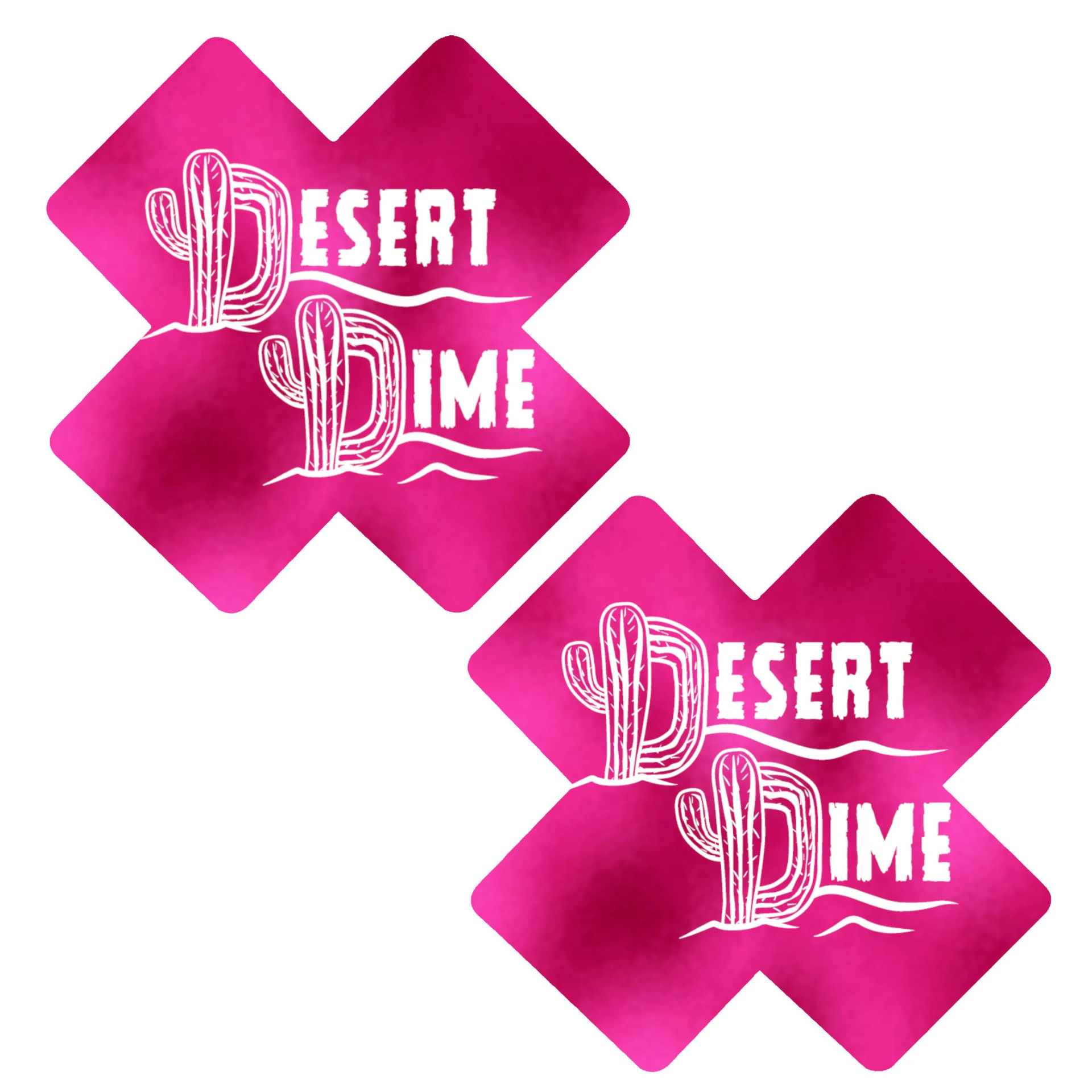 Pink X pasties with white cactus logo art