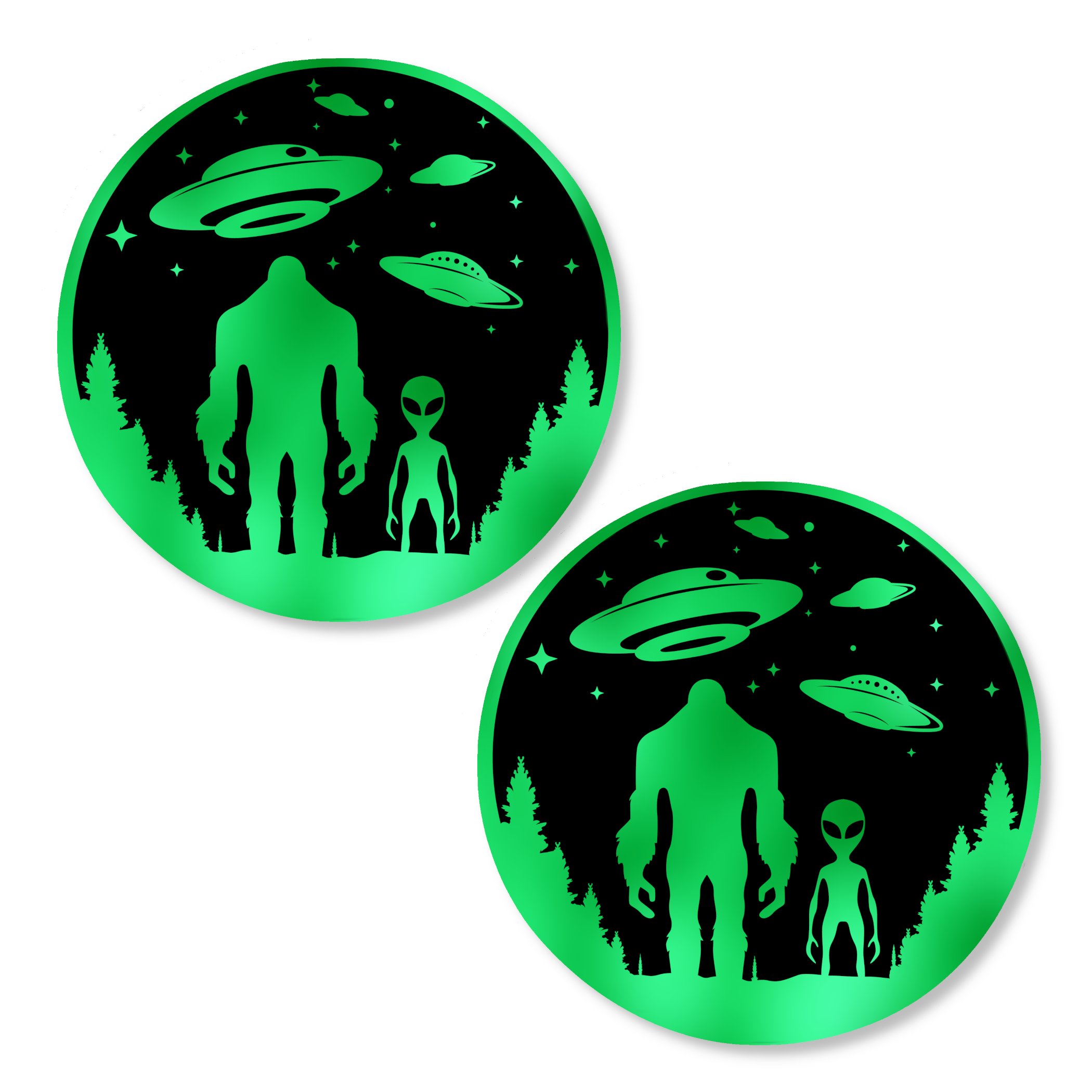 Metallic Green Bigfoot and Alien