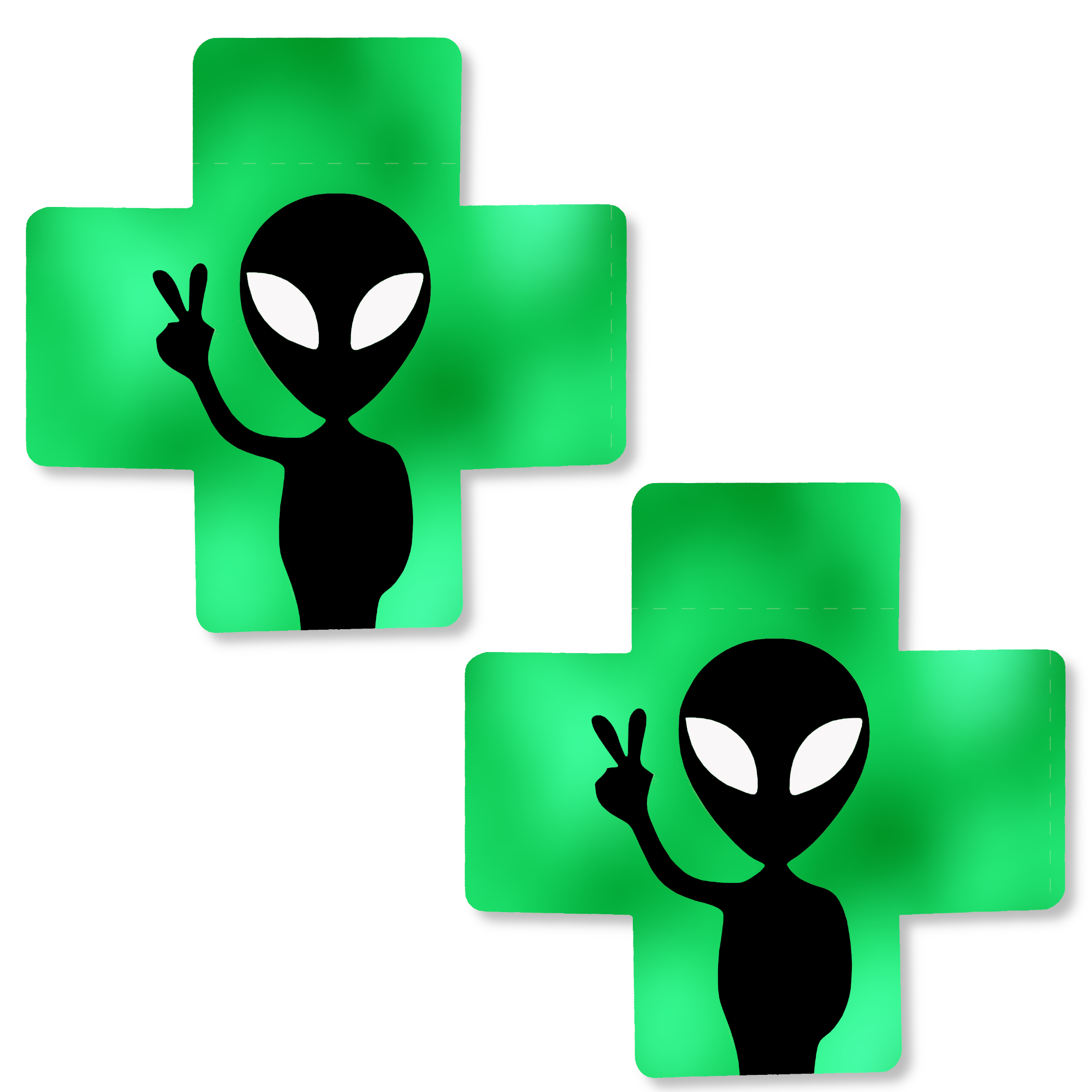 Metallic Green Black Alien Peace Sign Cross