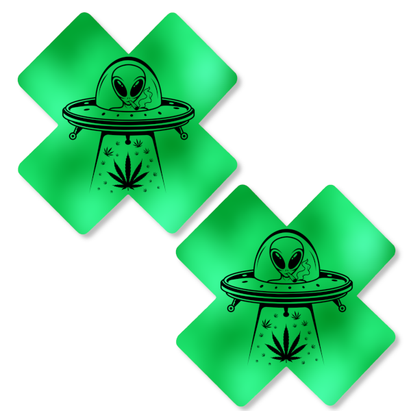 Metallic Green Black Alien UFO Cross